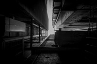 Tokyo Shrine alley ducts BW