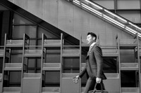 Tokyo man rushing BW