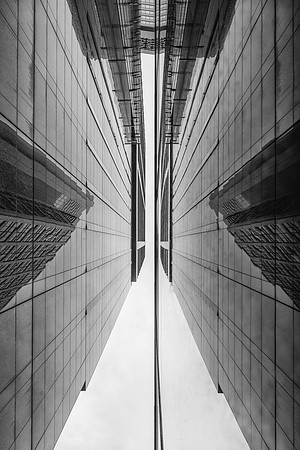 Tokyo Skyscraper reflection BW