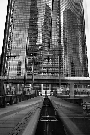Tokyo handrail reflection BW