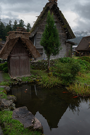 Shirakawago pond and house