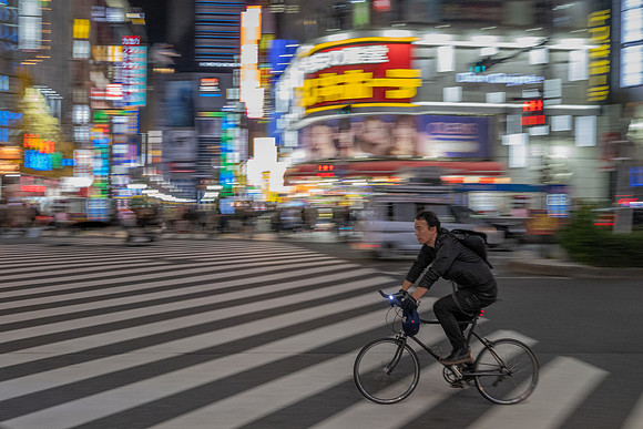 Osaka bike crossing neon