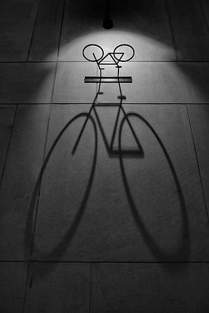 Bike shadow sign Seacoal Lane BW