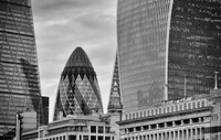 gherkin and monument bw