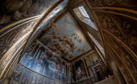 The King's staircase leading to William III apartments at Hampton Court. Antonio Verrio painted the magnificent walls and ceiling of the King’s Staircase. Verrio showed William III in triumphal mode,