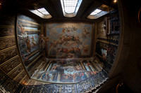 The King's staircase leading to William III apartments at Hampton Court. Antonio Verrio painted the magnificent walls and ceiling of the King’s Staircase. Verrio showed William III in triumphal mode,