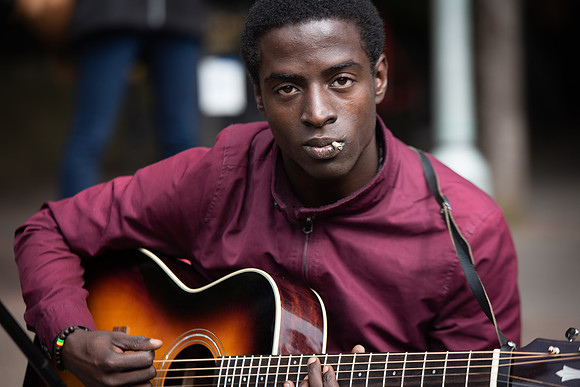 Columbia Road market blues guitarist bw