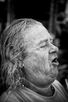 Columbia Road market trader bw