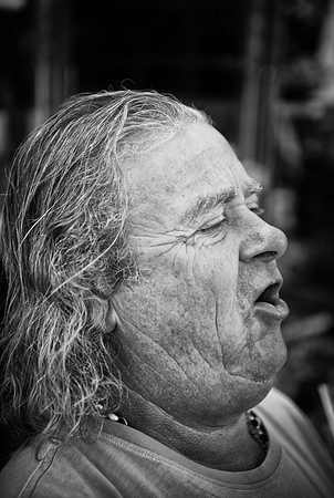 Columbia Road market trader bw