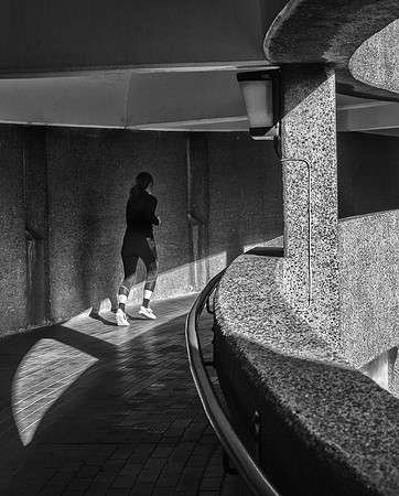 180119 Barbican runner shadows bw