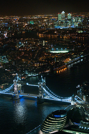 City Hall, Tower Bridge & Canary Wharf from the Shard
