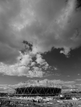 Olympic stadium and sky bw