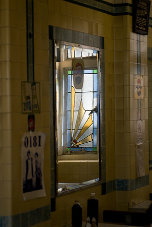 Eel and Pie shop window in mirror