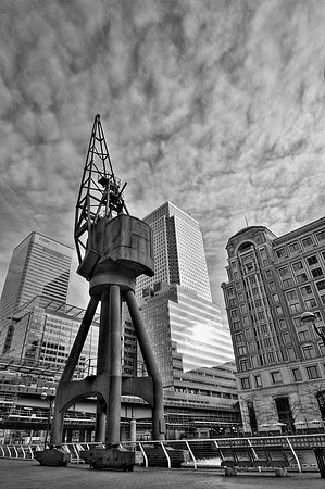 09 feb canary wharf cranes monochrome hdr