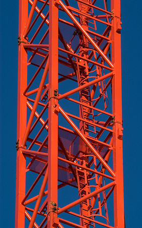 tower crane red on blue