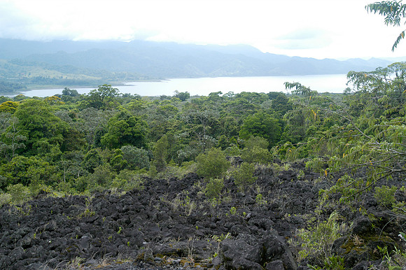 arenal lake and lava