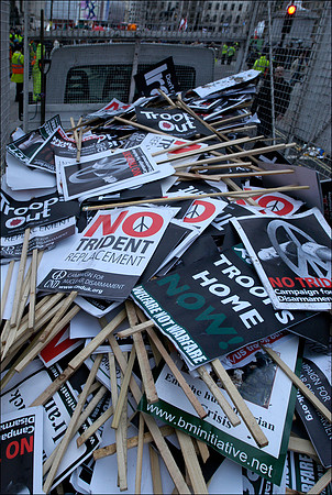 Anti-war discarded placards