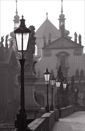charles bridge streetlights at dawn B+W A4