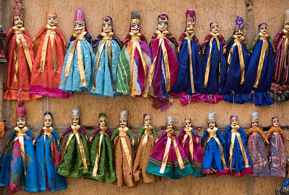 Puppets on wall in Jaiselmer, Rajasthan