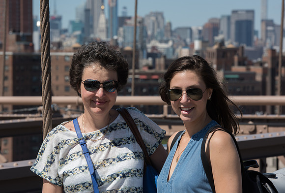 Jenni and Libby on Brooklyn Bridge, New York City
