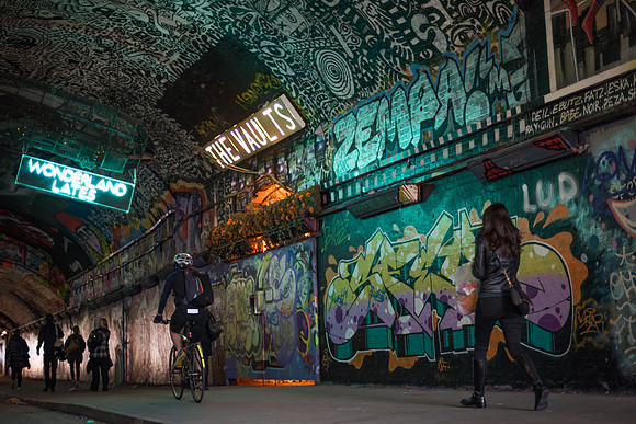 Leake Street graffiti and neon
