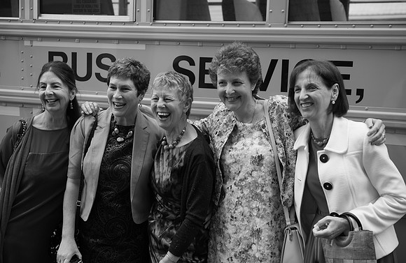 School bus girlies b&w
