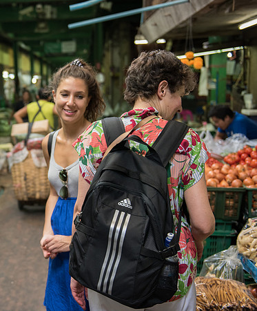 Jenni and Libby in commercial veg market