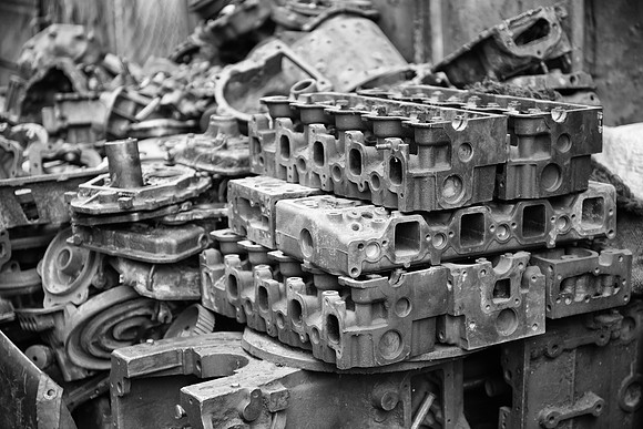 Bangkok auto breakers engine blocks bw