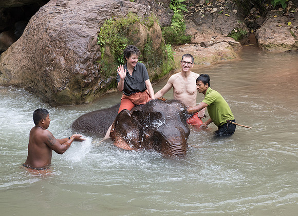 Green Hill elephant camp bathing Jenni  Gary