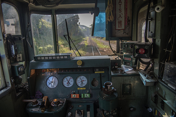 Yangon train drivers cab