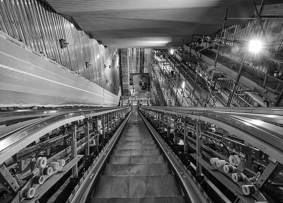 Crossrail escalator bw