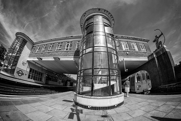 East Finchley tube wide angle bw