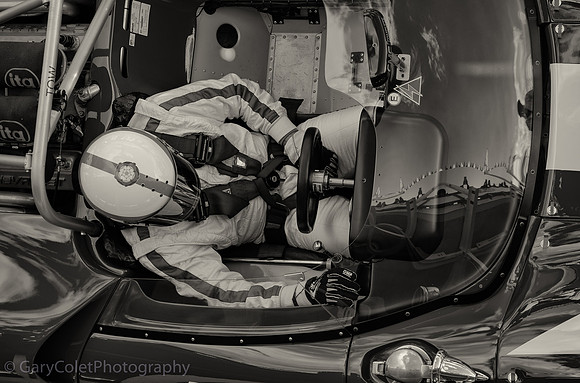 18 Goodwood Revival driver from above bw