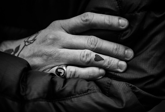heart tattoo hands bw
