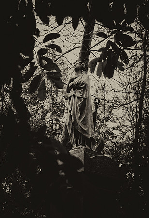 Highgate Cemetery bw statue