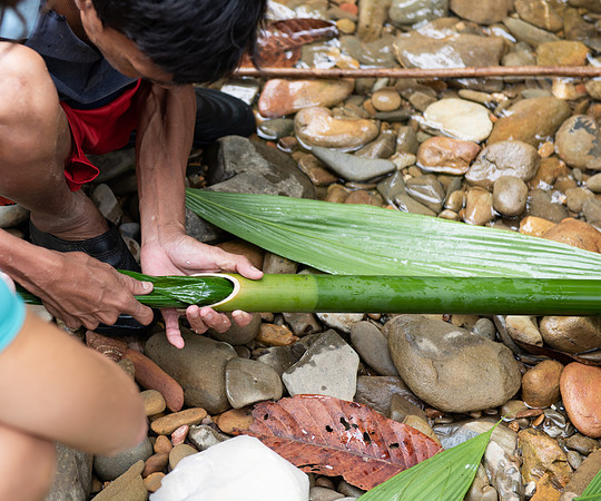 Mengkak waterfall hike rice in bamboo 2