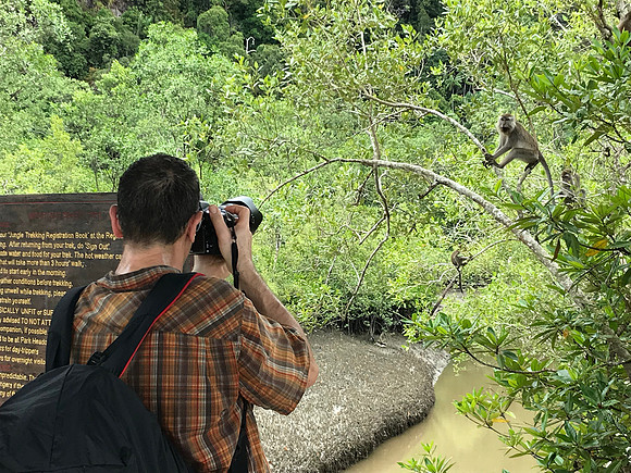 Bako Gary photographing macaque monkey