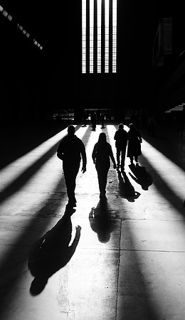 Tate Turbine Hall shadows bw