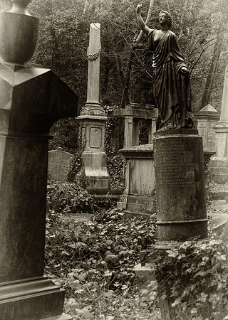 Highgate cemetery leaning memorials