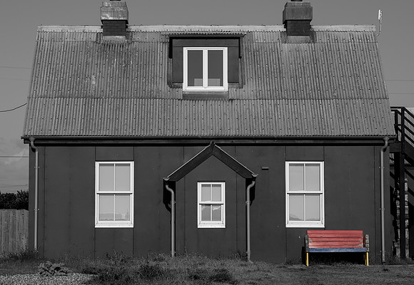 House and red bench