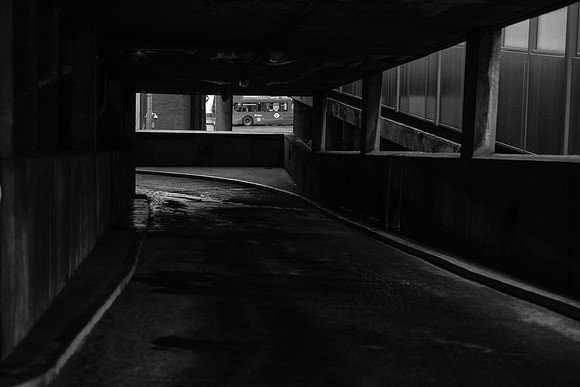 Minories red bus bw