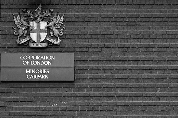 Minories sign bw