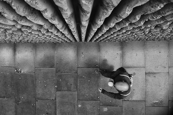 Minories wall walk coffee bw