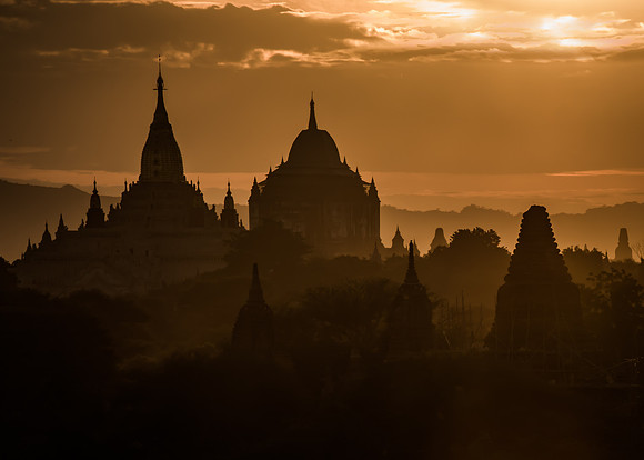 Temples at dawn, Bagan, Myanmar