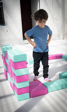 Felix pondering bricks